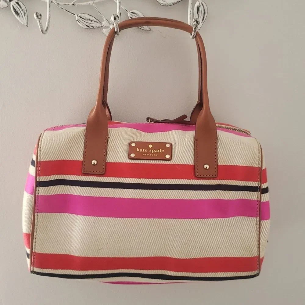 Kate Spade Oak Island Kaleigh Stripe Satchel Tote Handbag Purse Preppy Duffel